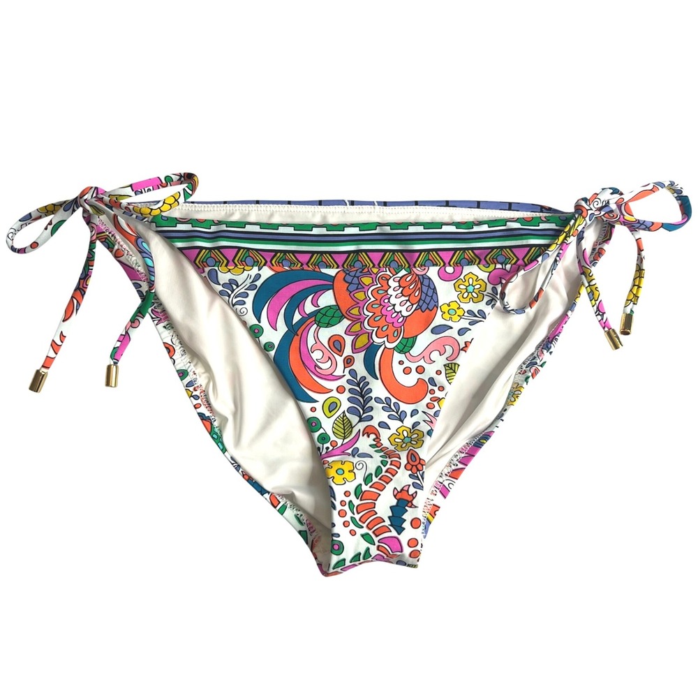 Trina Turk Jungle Beach Hipster Bikini Bottom Sz 12 Side Tie Paisley Floral NWT